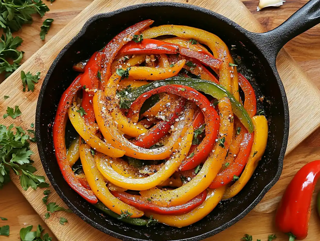 Salteado de pimiento morrón con ajo y especias