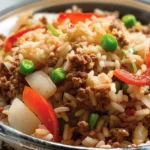 arroz con carne molida al pimiento
