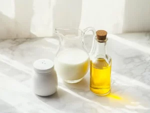 ingredientes para preparar Lactonesa, receta fácil y rápida para una mayonesa sin huevo.