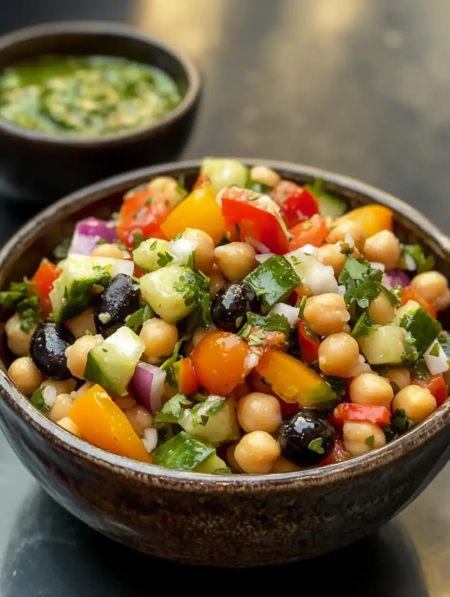 Ensalada de garbanzos mediterránea con salsa chimichurri