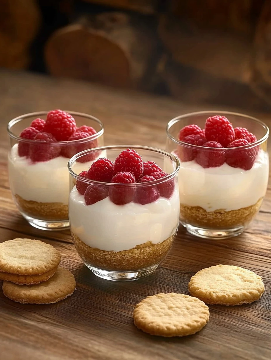 Tarta de Queso en Vasitos con frambuesas, un postre fácil y elegante.