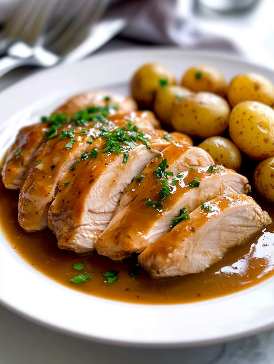 Pechuga de pavo en salsa con patatas
