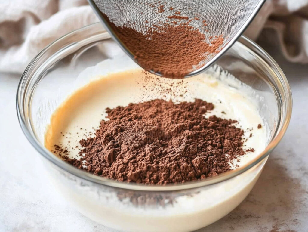 preparando Bizcocho de chocolate esponjoso con yogur
