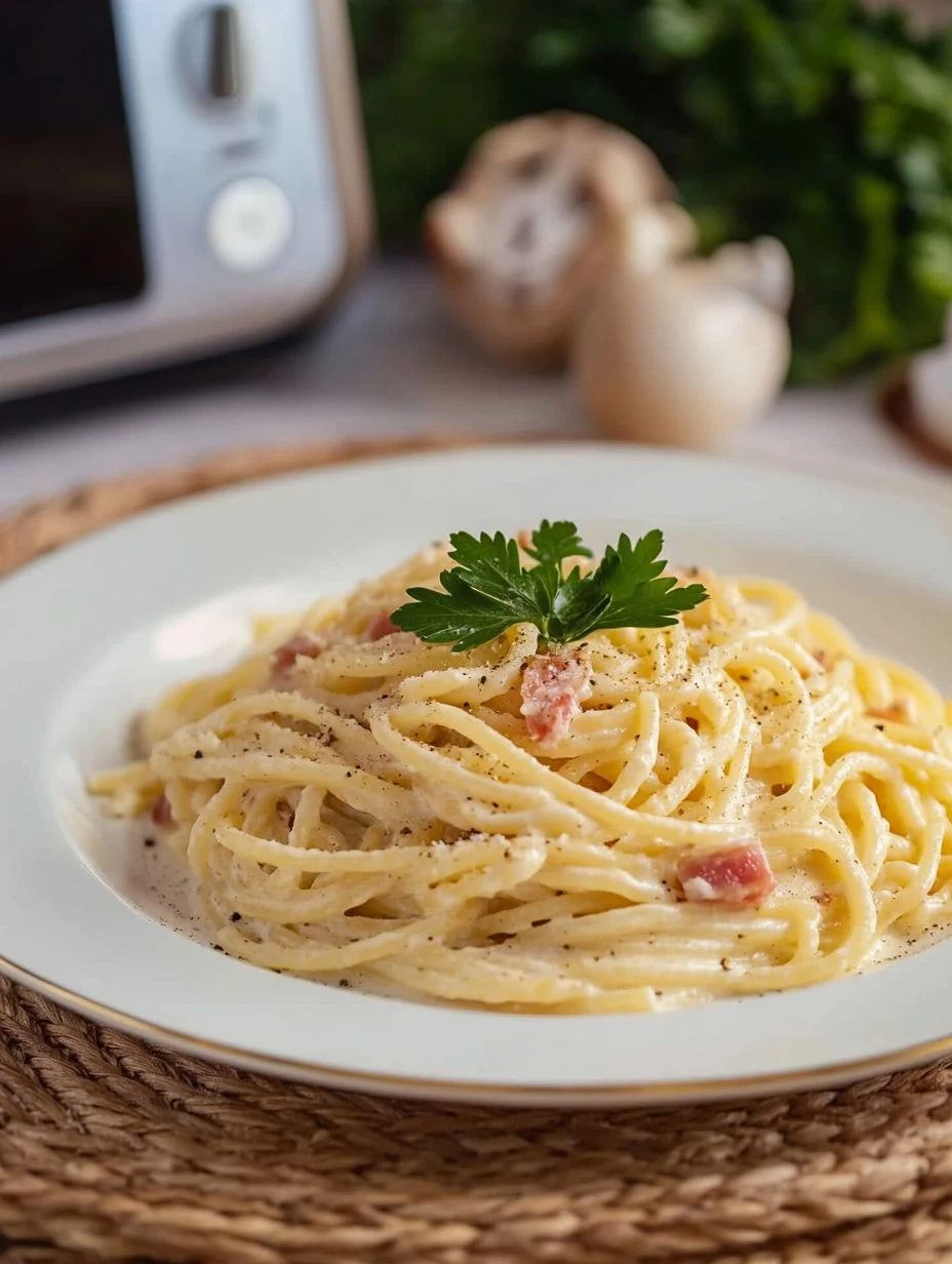 Salsa carbonara tradicional hecha en Thermomix, cremosa y deliciosa.