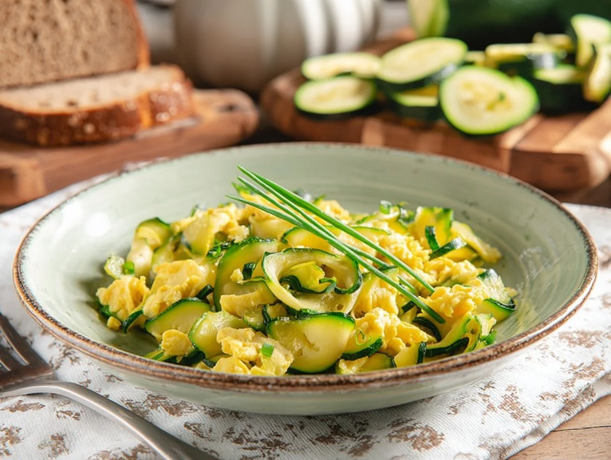 Revuelto de calabacín con cebolla y huevo, una receta fácil y deliciosa.