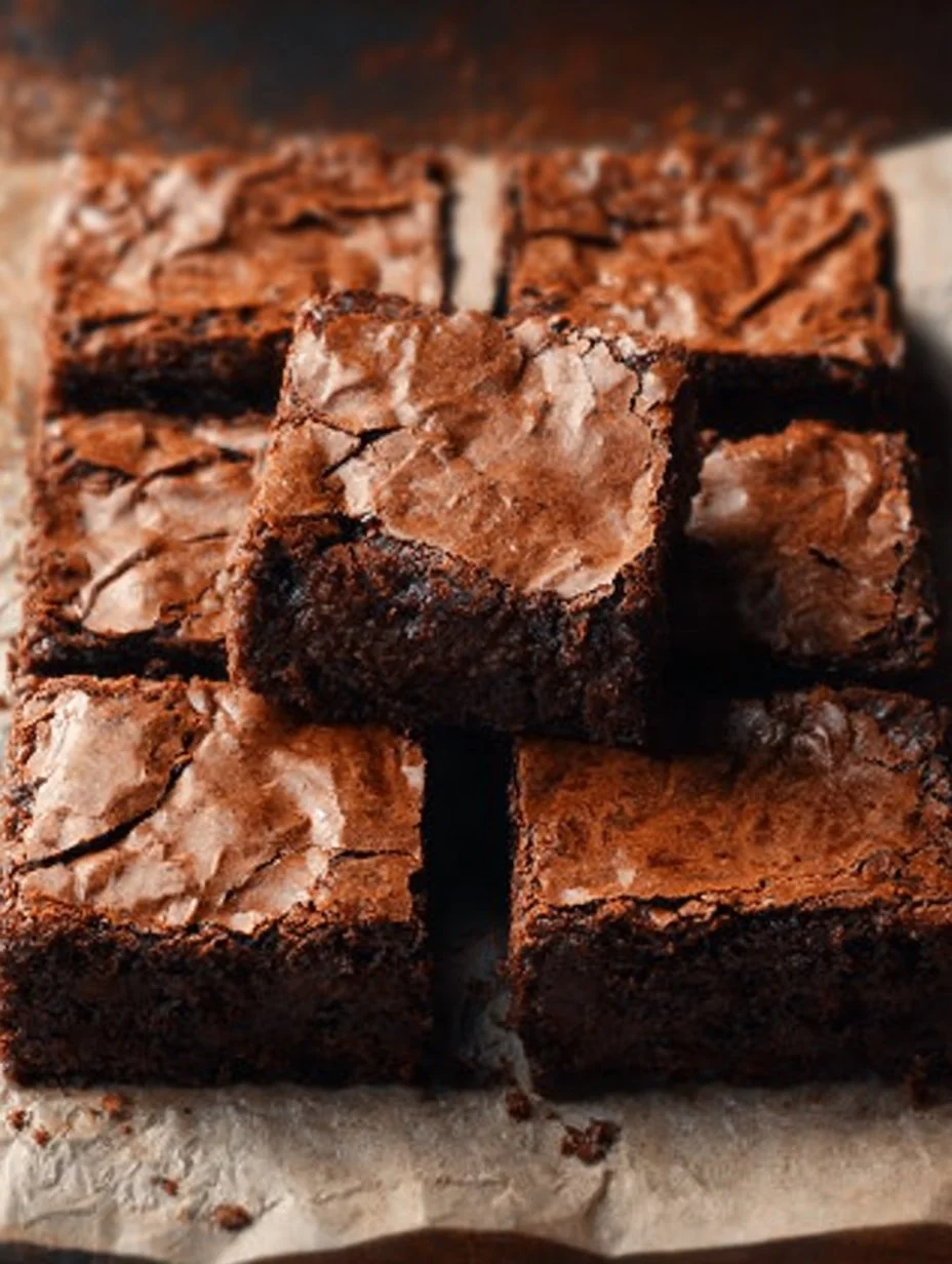 Brownie de chocolate recién horneado con trozos de nuez y chocolate derretido