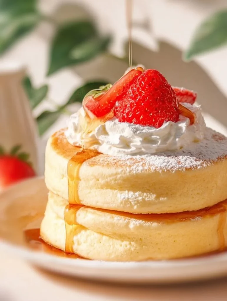 Panqueques soufflé japoneses esponjosos listos para servir