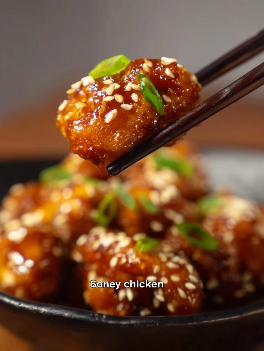 Pollo en salsa de miel y sésamo servido en un plato atractivo