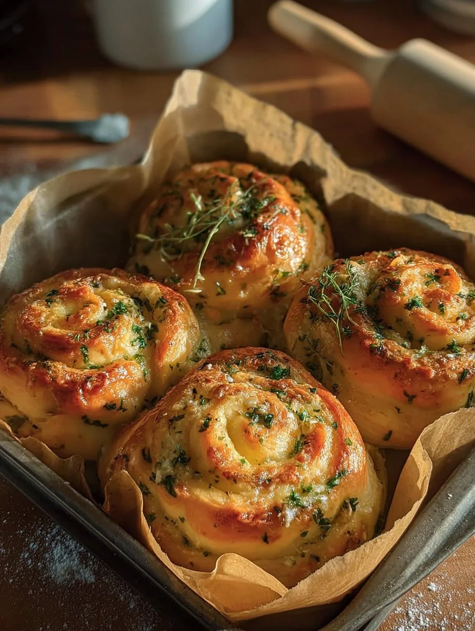 Rollos de ajo con queso mantecoso recién horneados