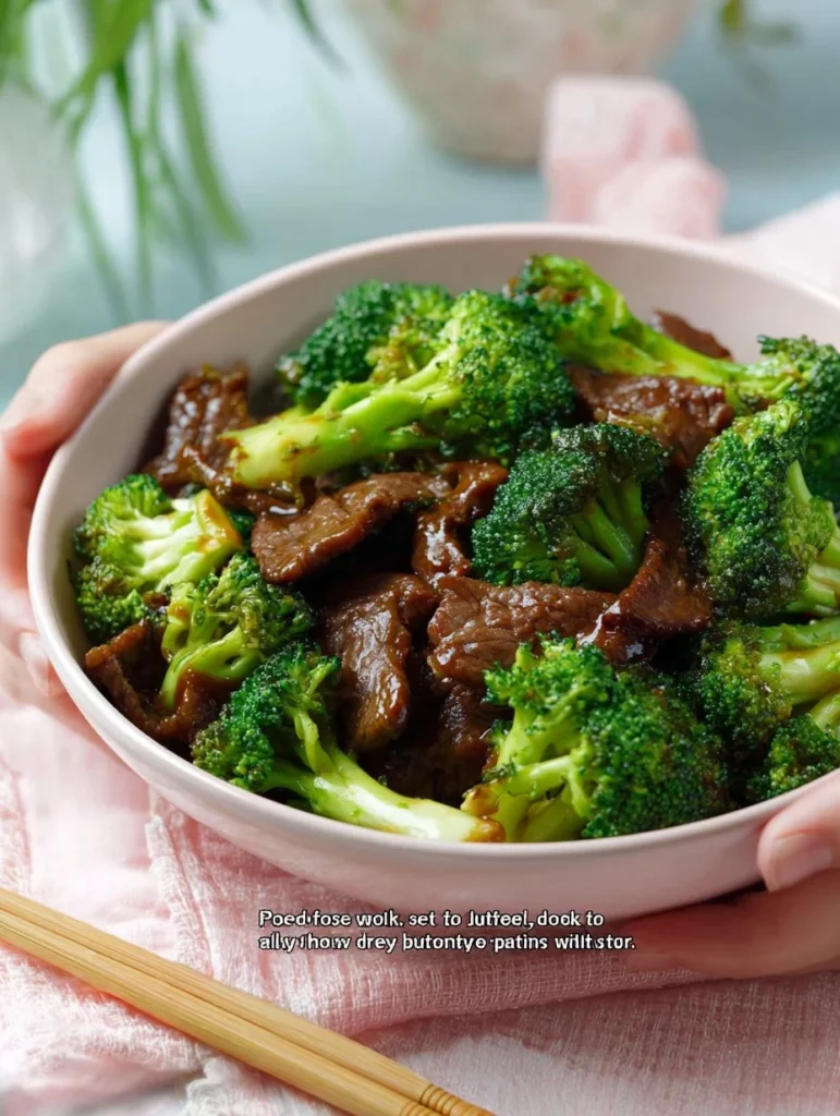 Plato de salteado de carne con brócoli fresco y colorido