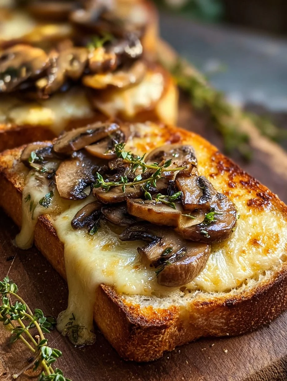 Sándwich de queso y champiñones recién preparado en una mesa