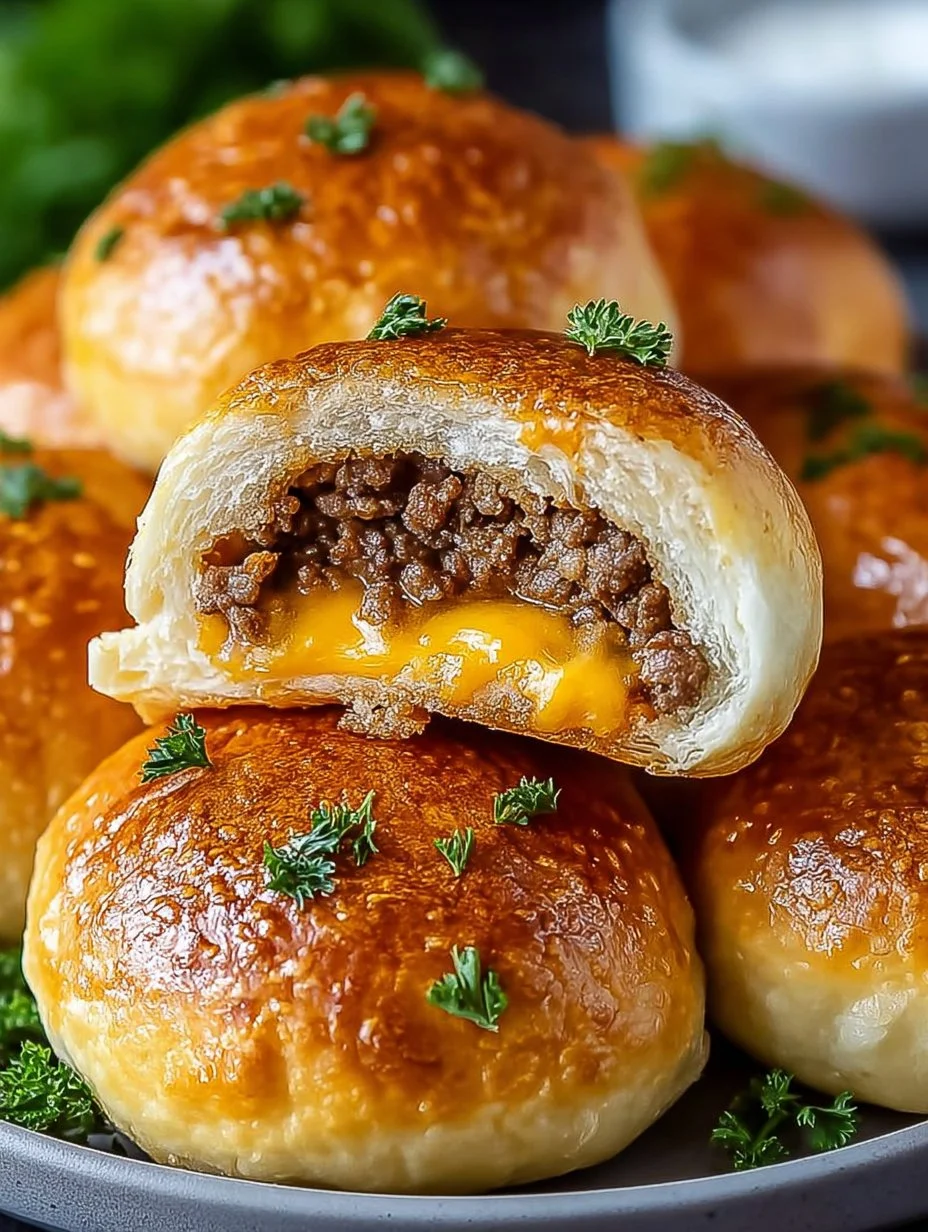 Bombas de hamburguesa de ajo y parmesano recién hechas y apetitosas