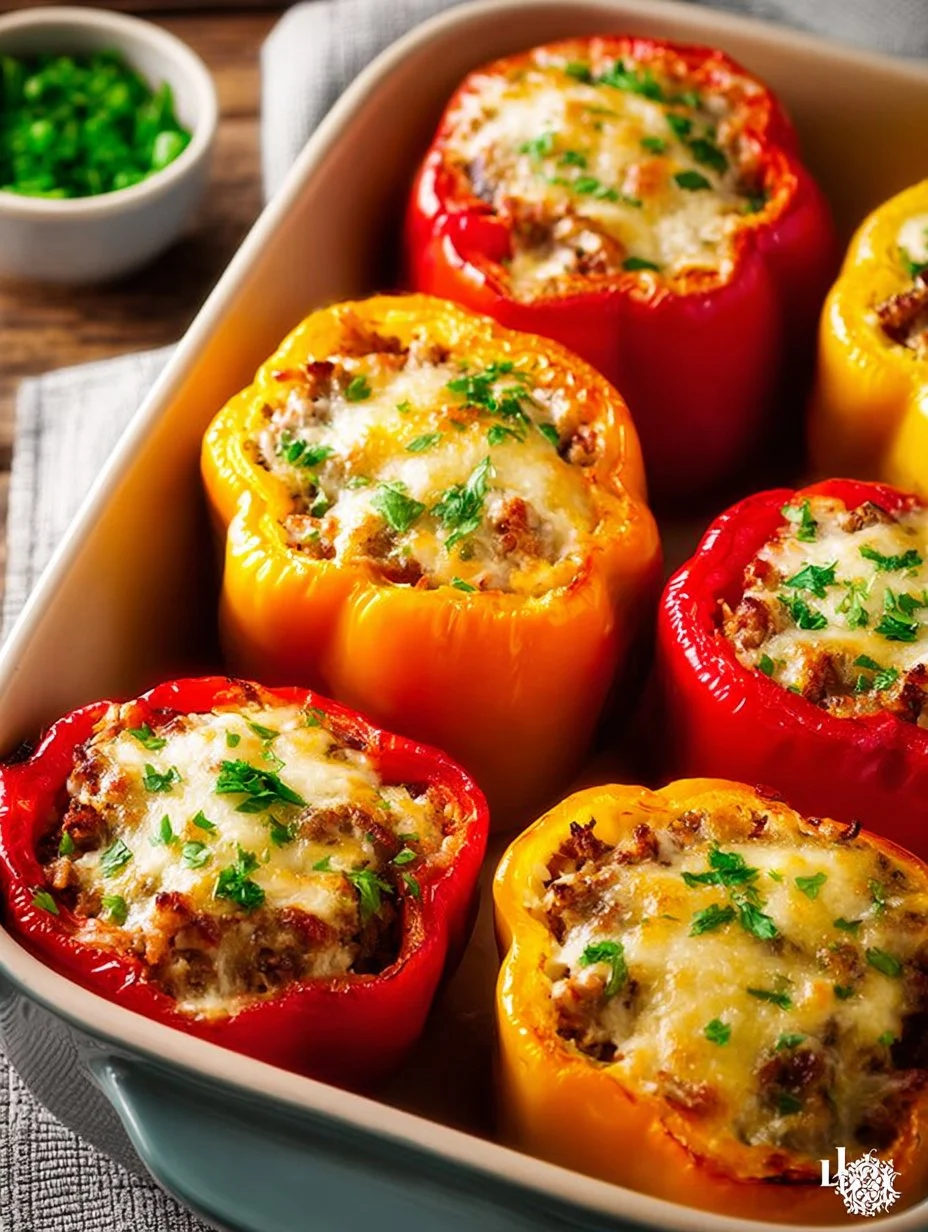 Pimientos rellenos clásicos listos para servir en un plato colorido y apetitoso.