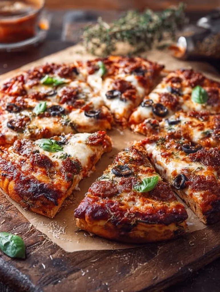 Pizza de hierro fundido recién horneada con ingredientes frescos y sabor excepcional