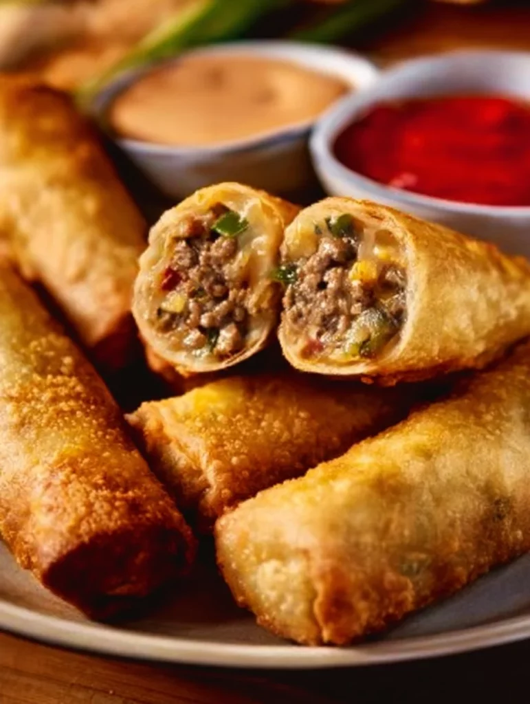 Rollito de huevo relleno de cheeseburger, una receta deliciosa y fácil de hacer.