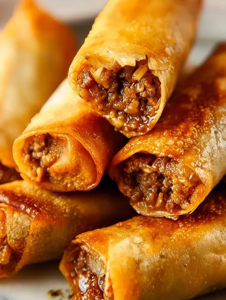 Deliciosos rollitos de queso con carne, crujientes y sabrosos.