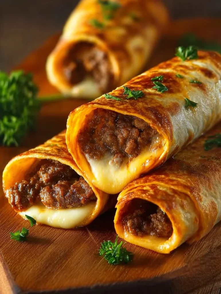 Rollos de cheeseburger de carne de res con ajo y mantequilla listos para servir.