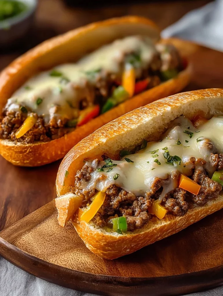 Sándwich Philly Cheesesteak de carne molida, receta deliciosa y fácil de preparar