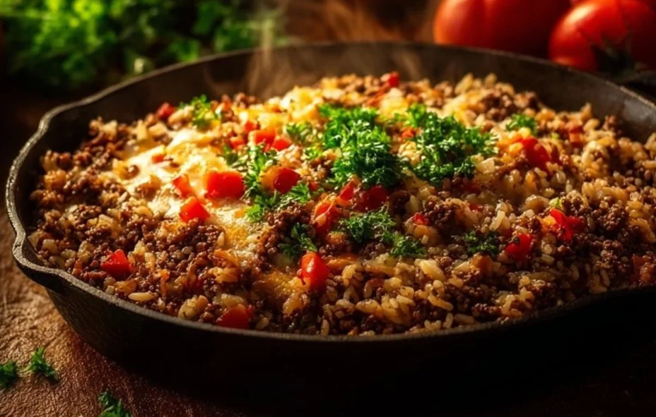 Sartén de carne molida y arroz fácil y delicioso