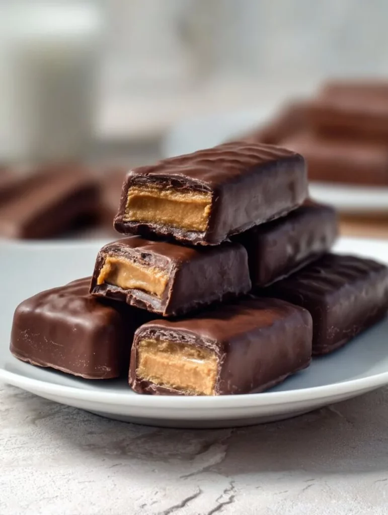 Barras de Twix saludables y sin gluten, receta casera en un plato.