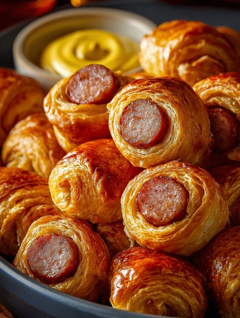 Bocaditos de salchicha kilted servidos en una bandeja