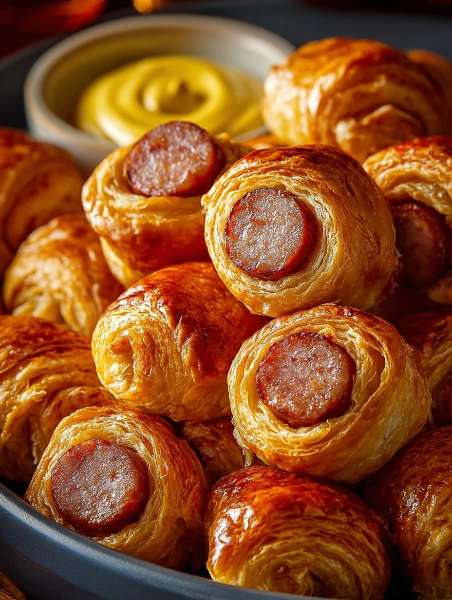 Bocaditos de salchicha kilted servidos en una bandeja