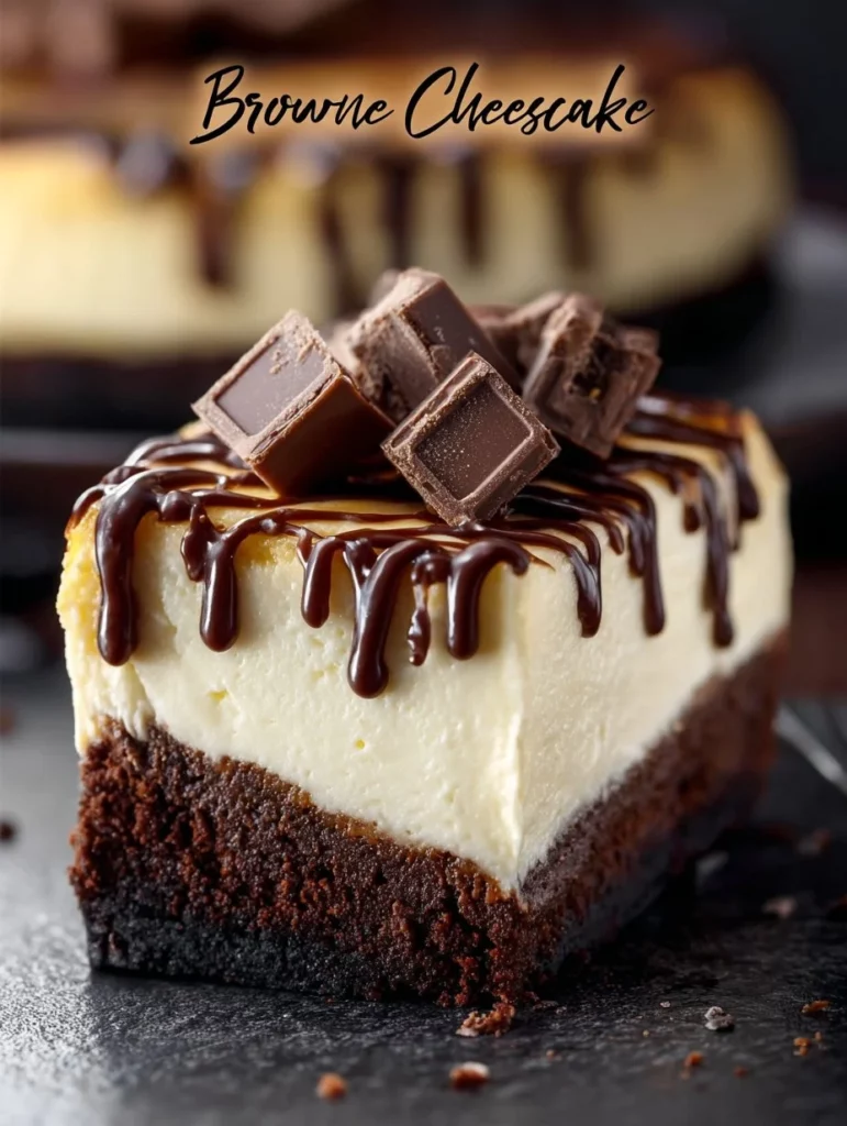 Delicioso cheesecake de brownie con una suave capa de queso y chocolate