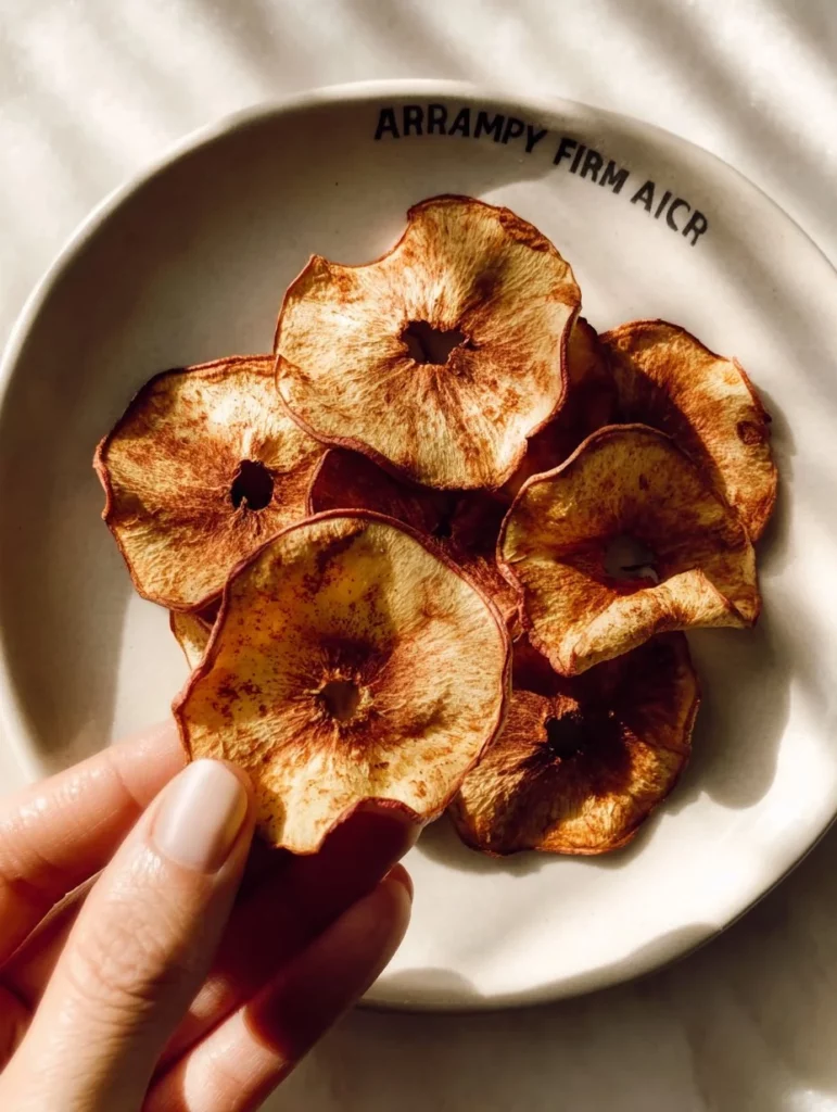 Chips de manzana crujientes preparados en freidora de aire