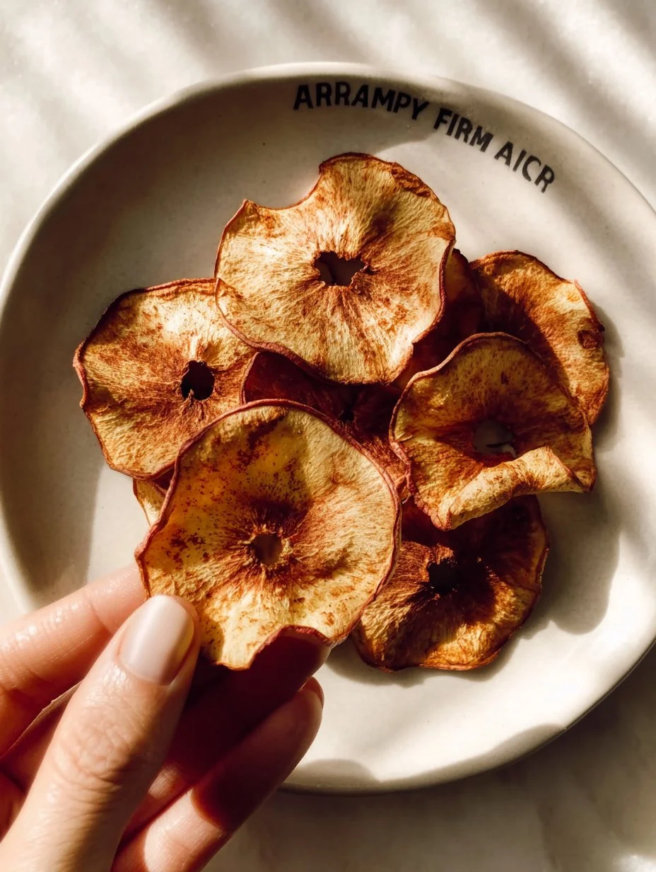 Chips de manzana crujientes preparados en freidora de aire