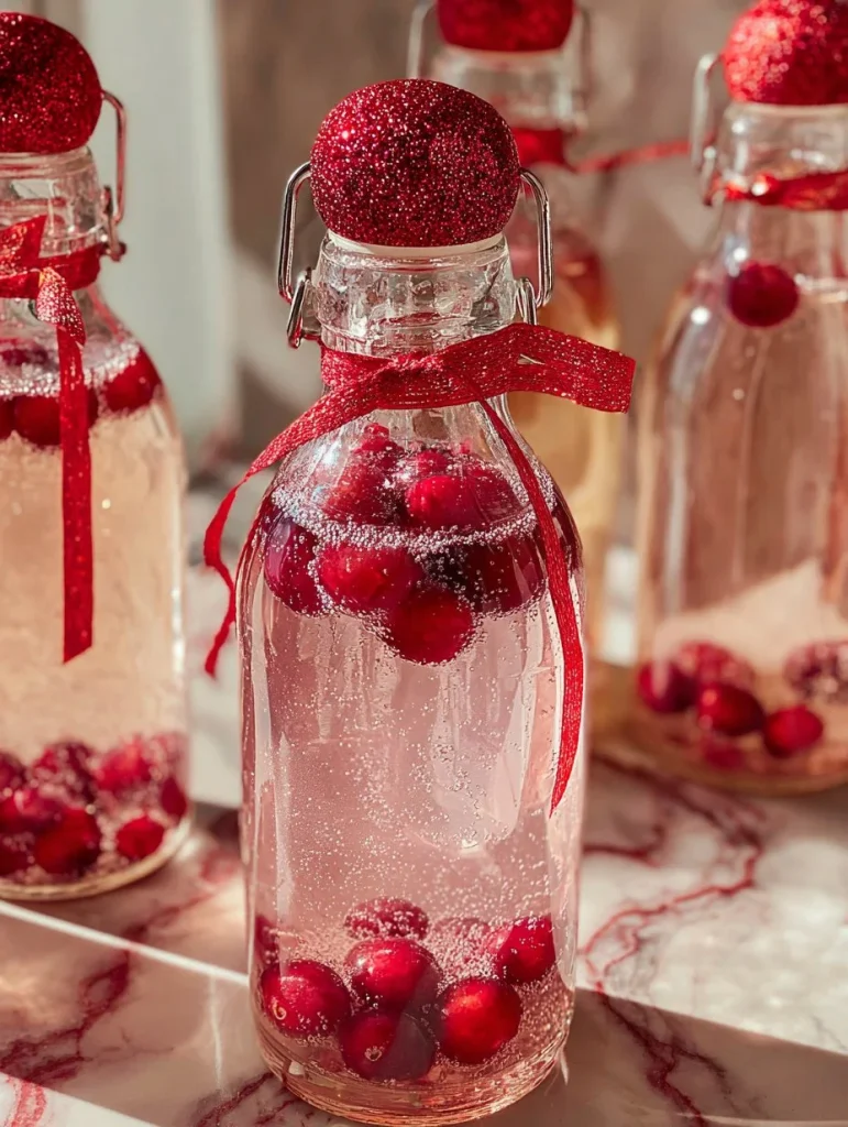 Cóctel de Navidad con Chispas de Adornos servido en un vaso festivo.