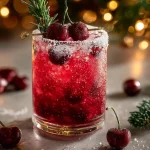 Cóctel sin alcohol de cereza navideño servido en una copa elegante