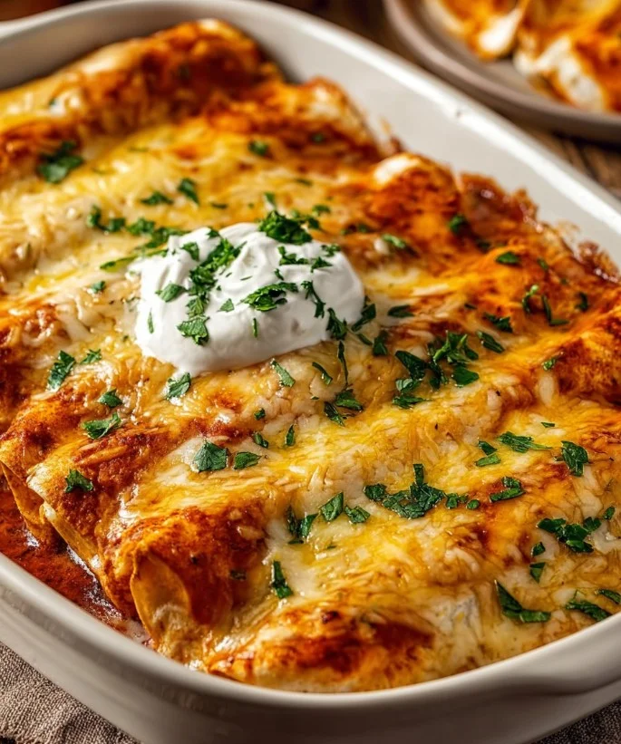 Enchiladas de pollo rápidas y fáciles con salsa y queso derretido