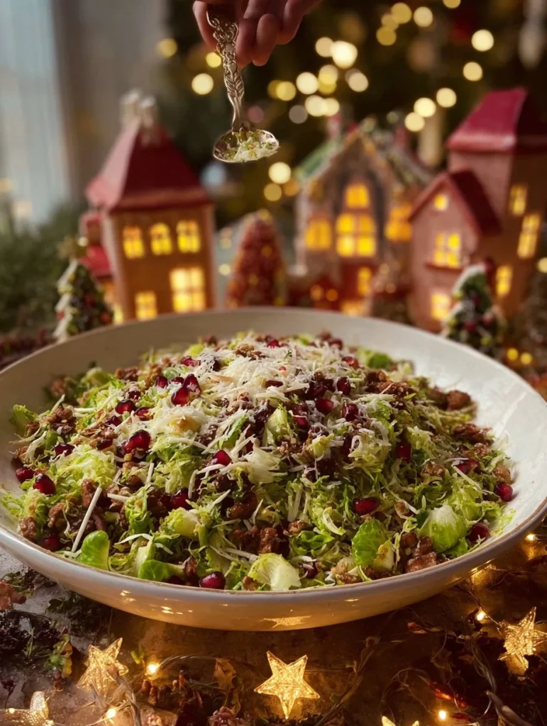 Ensalada fresca de coles de Bruselas ralladas en un plato