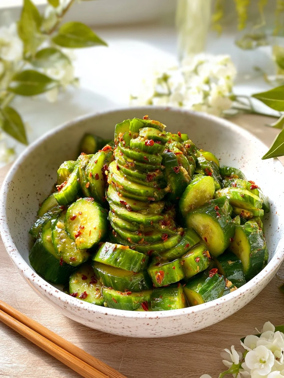 Ensalada de pepino picante asiática en un plato colorido