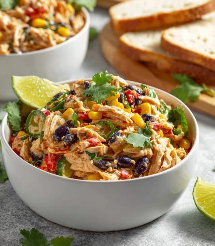 Ensalada de pollo del suroeste con ingredientes frescos y coloridos