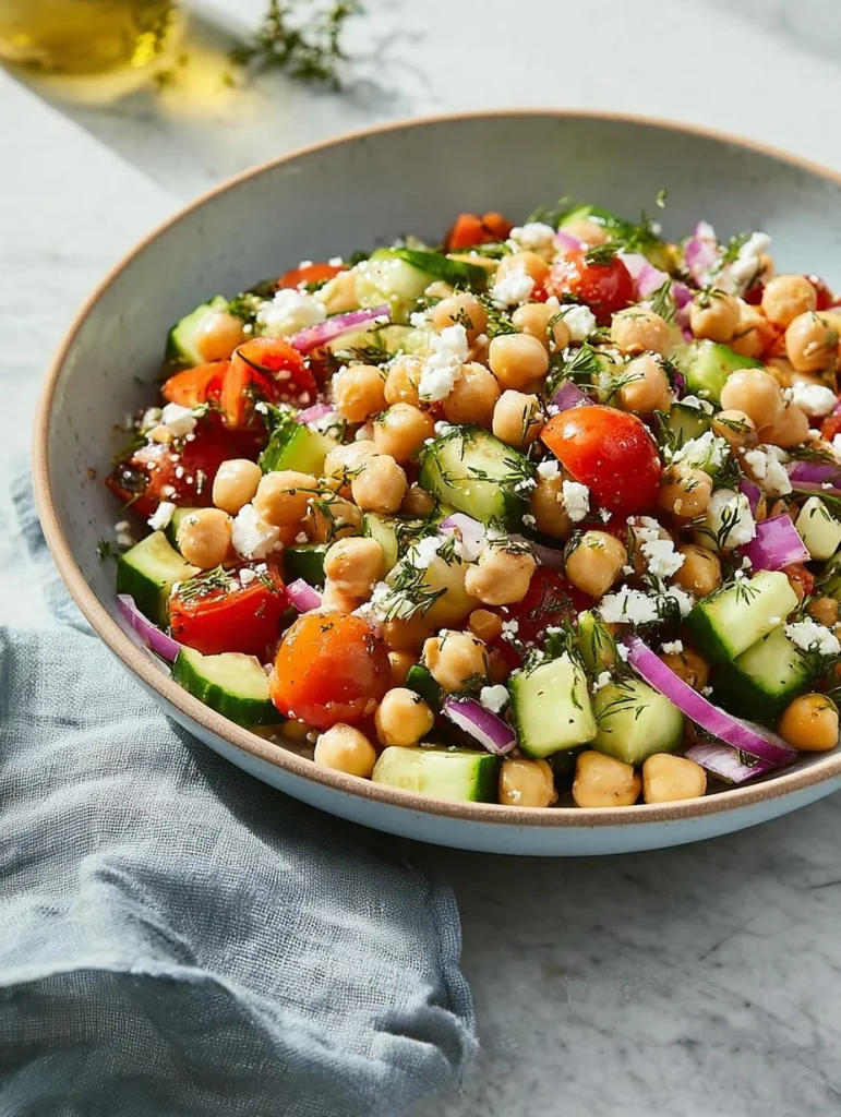 Ensalada griega de garbanzos fresca y colorida en un plato