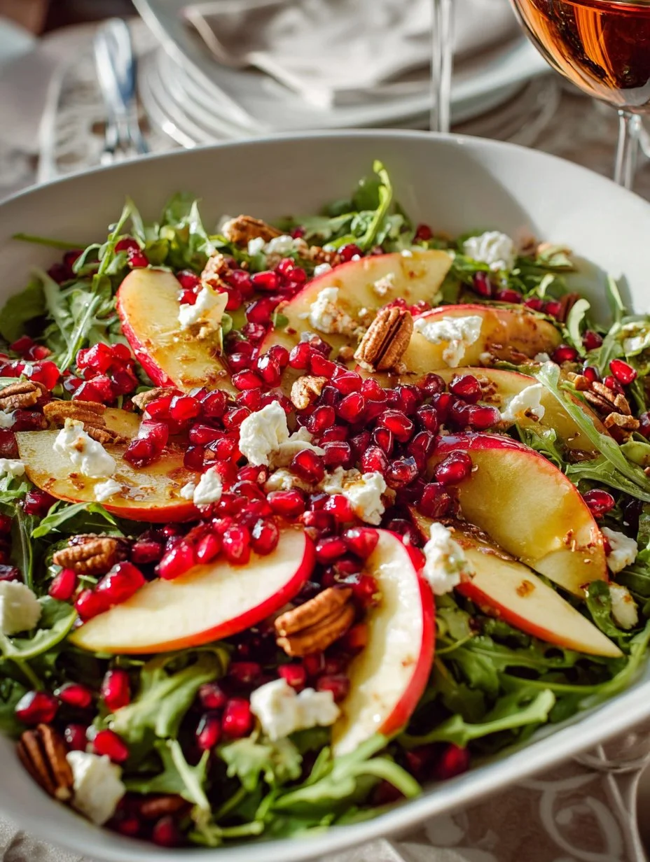 Ensalada Verde de Granada y Pera con aderezo de jengibre.