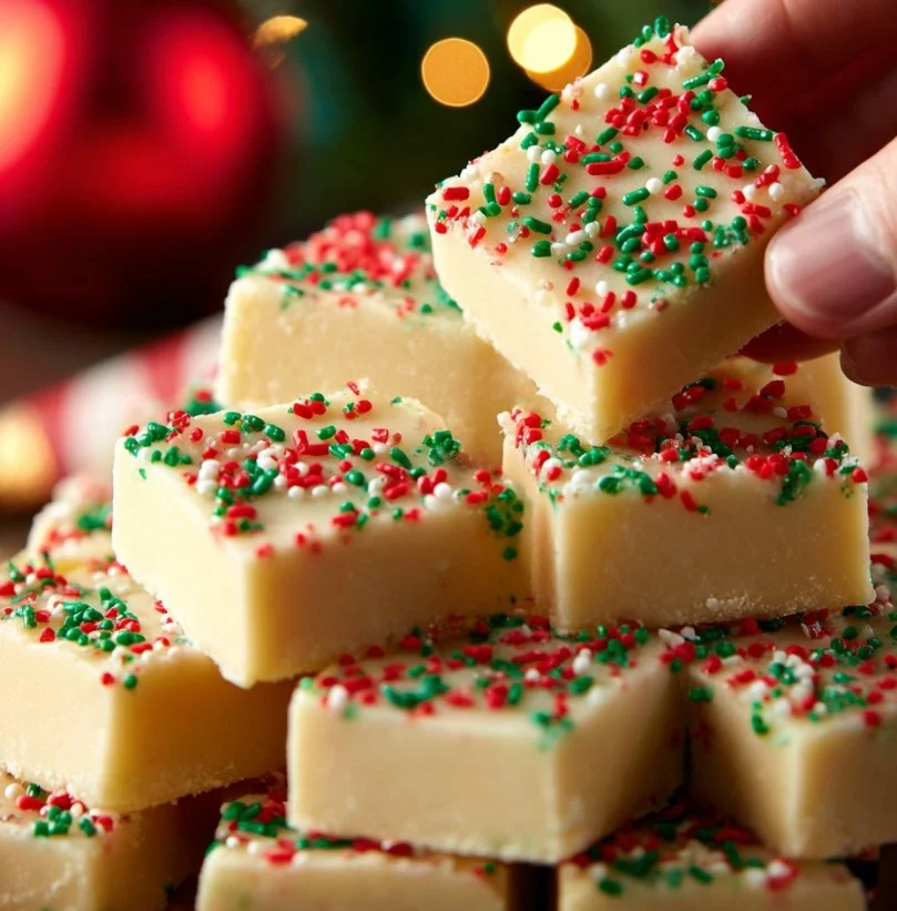 Delicioso fudge de galleta de azúcar navideño fácil y festivo