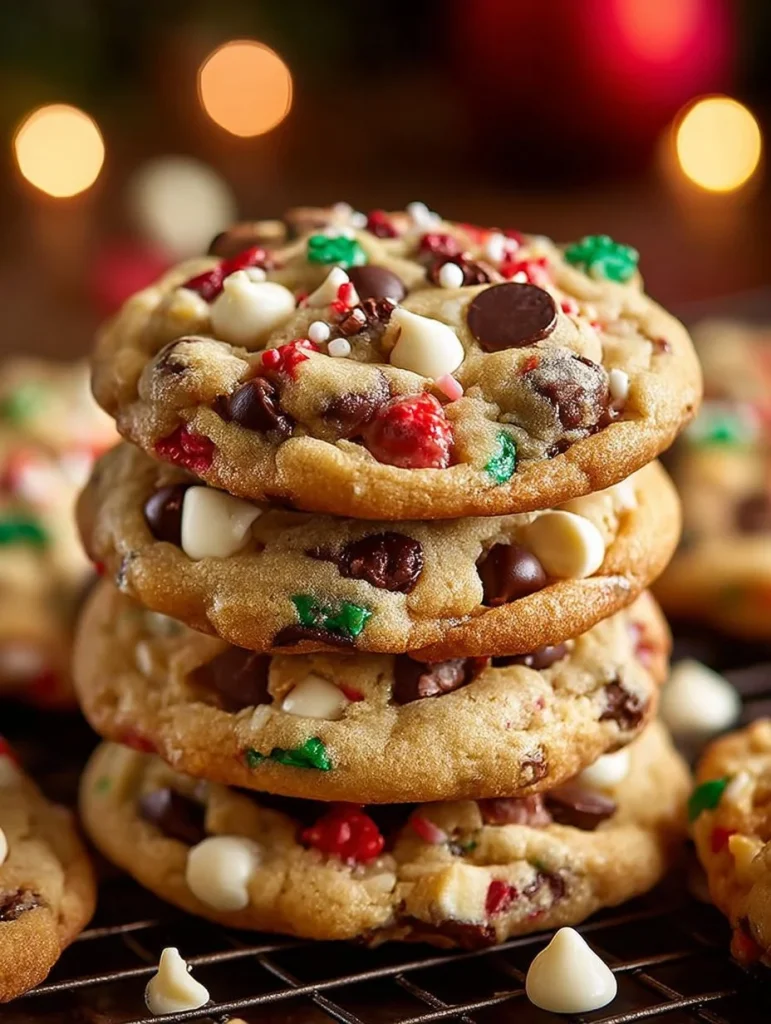 Galletas de chocolate con chip en un hermoso paisaje invernal navideño