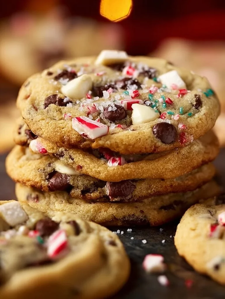 Receta de galletas de chocolate con chispas para Navidad en una bandeja.