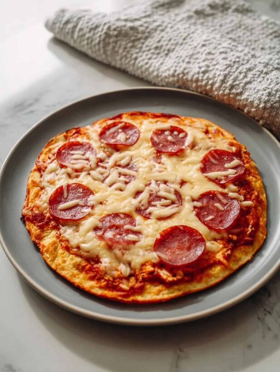 Plato de huevos a la pizza con ingredientes frescos y coloridos.