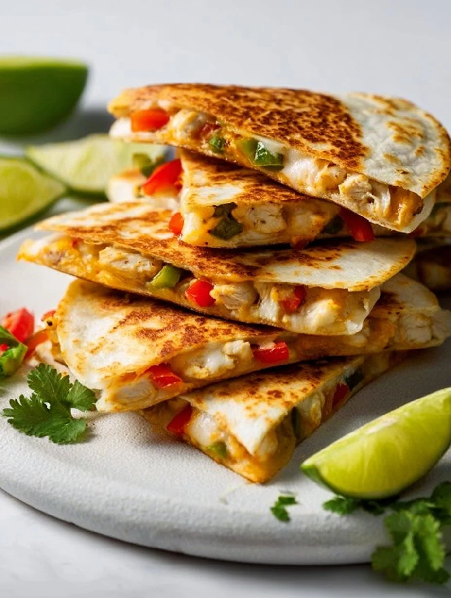 Deliciosa quesadilla de fajitas de pollo con ingredientes frescos y salsa
