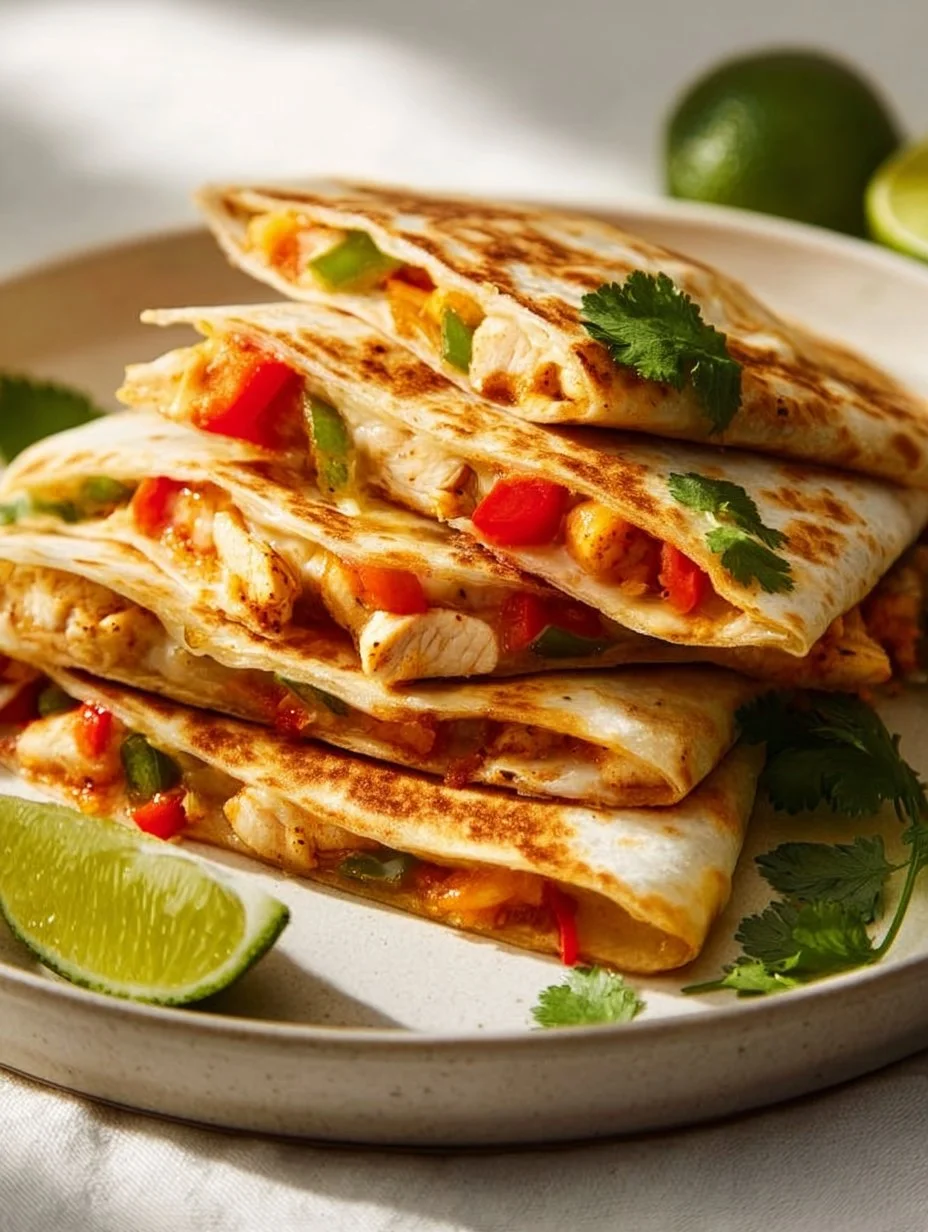 Deliciosa quesadilla de fajitas de pollo servida en un plato colorido