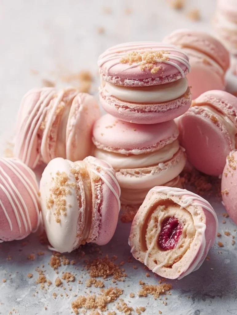 Macarons de cheesecake de fresa decorados, un postre delicioso y atractivo