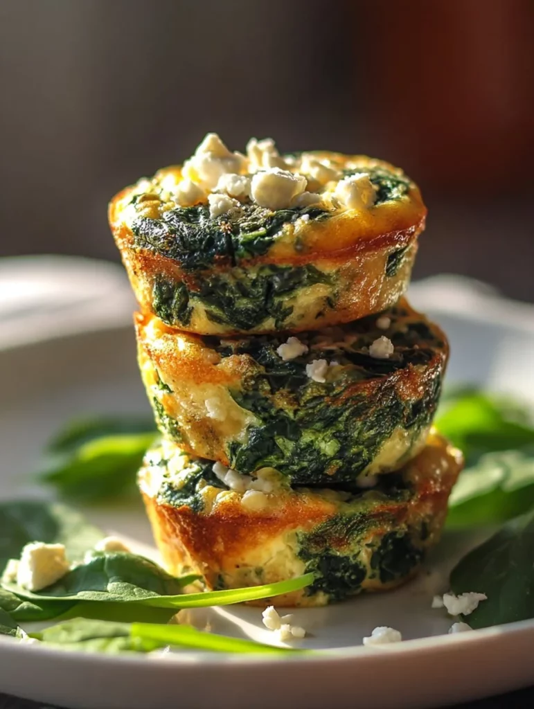 Muffins de Huevo con Espinacas y Feta en un plato lindo.