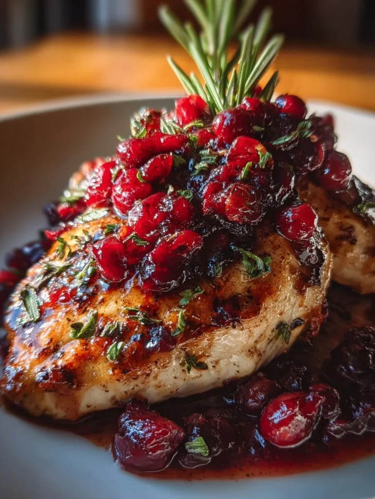 Pechuga de pollo navideña lista para servir en una mesa festiva