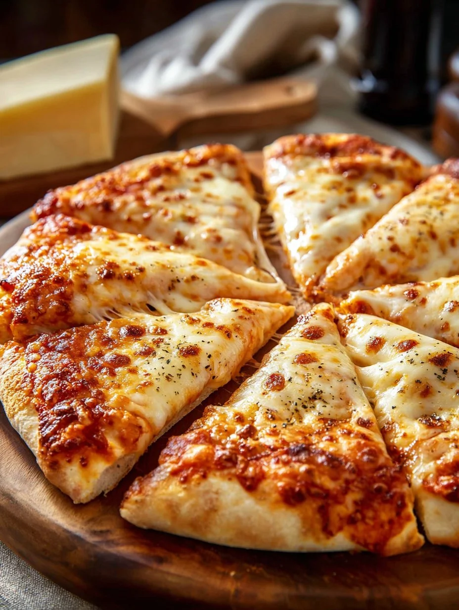 Pizza Cuatro Quesos con una mezcla de quesos derretidos y masa crujiente