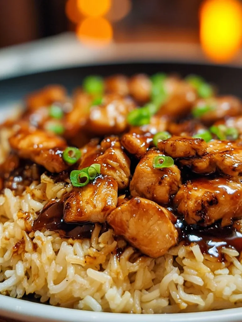 Pollo a la BBQ con miel y arroz, un plato delicioso y fácil de preparar.