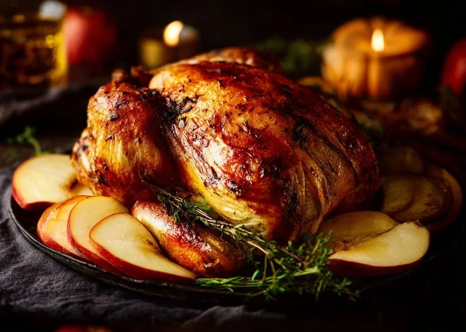 Pollo asado marinado en salmuera de sidra, jugoso y delicioso