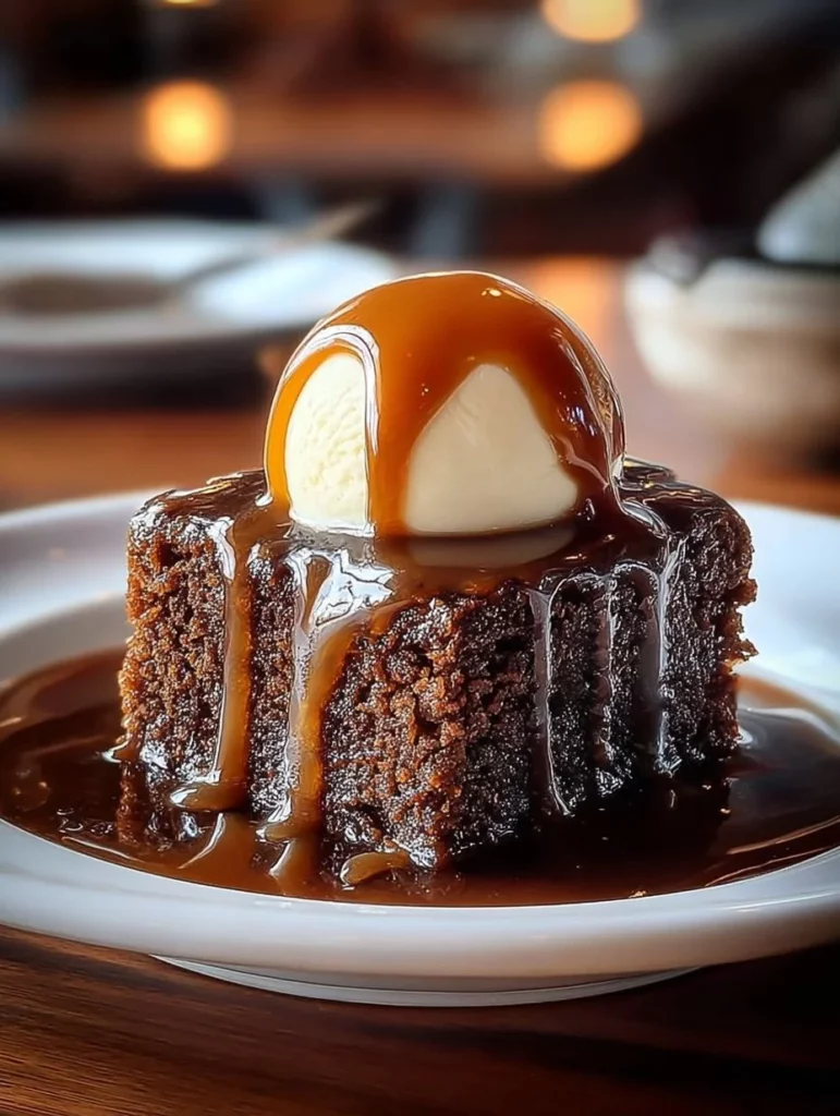 Pudín de caramelo pegajoso clásico en un plato